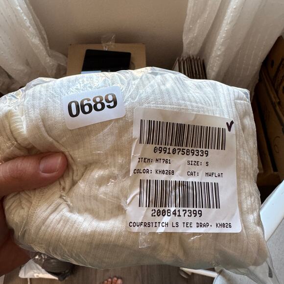 Madewell Ribbed Crewneck Long-Sleeve Tee WMNS S Heather Cream Stretchy Pullover - Picture 9 of 9